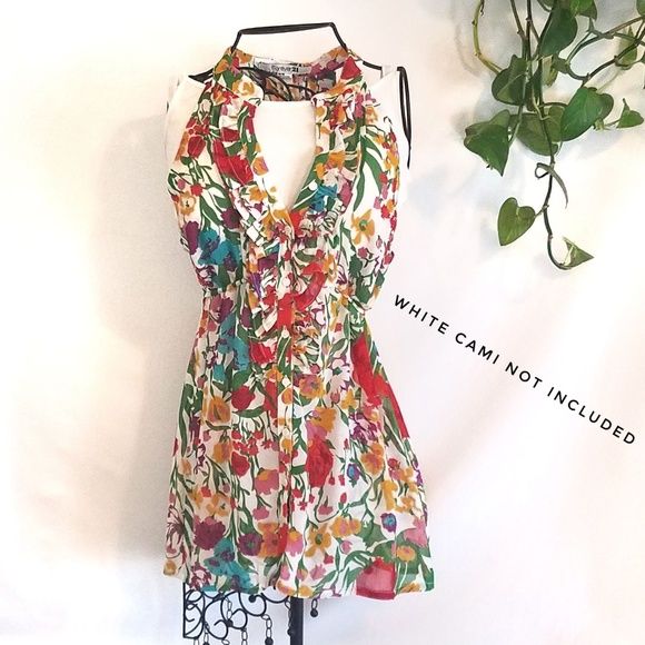 ~~SOLD~~ Forever 21 Floral Sleeveless Button Dress - Picture 1 of 7